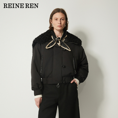 REINEREN任茜设计师款秋冬毛领连帽飞行员短款棉服外套