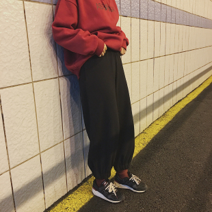 复古宽松高腰加厚针织毛呢子九分老爹裤收口束脚奶奶裤萝卜裤冬女