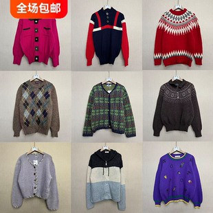 古着vintage复古秋冬款保暖图案女款长袖圆领打底套头古着毛衣042