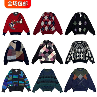 古着vintage雪花细条纹套头毛衣衫针织外贸复古古着羊绒羊毛纱014