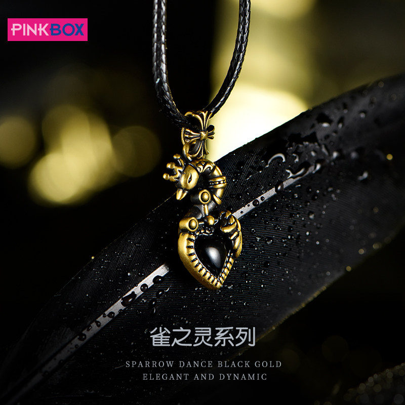 PINKBOX/娉饰珠宝吊坠黑金高级雀之灵镶嵌黑玛瑙潮黄金挂饰