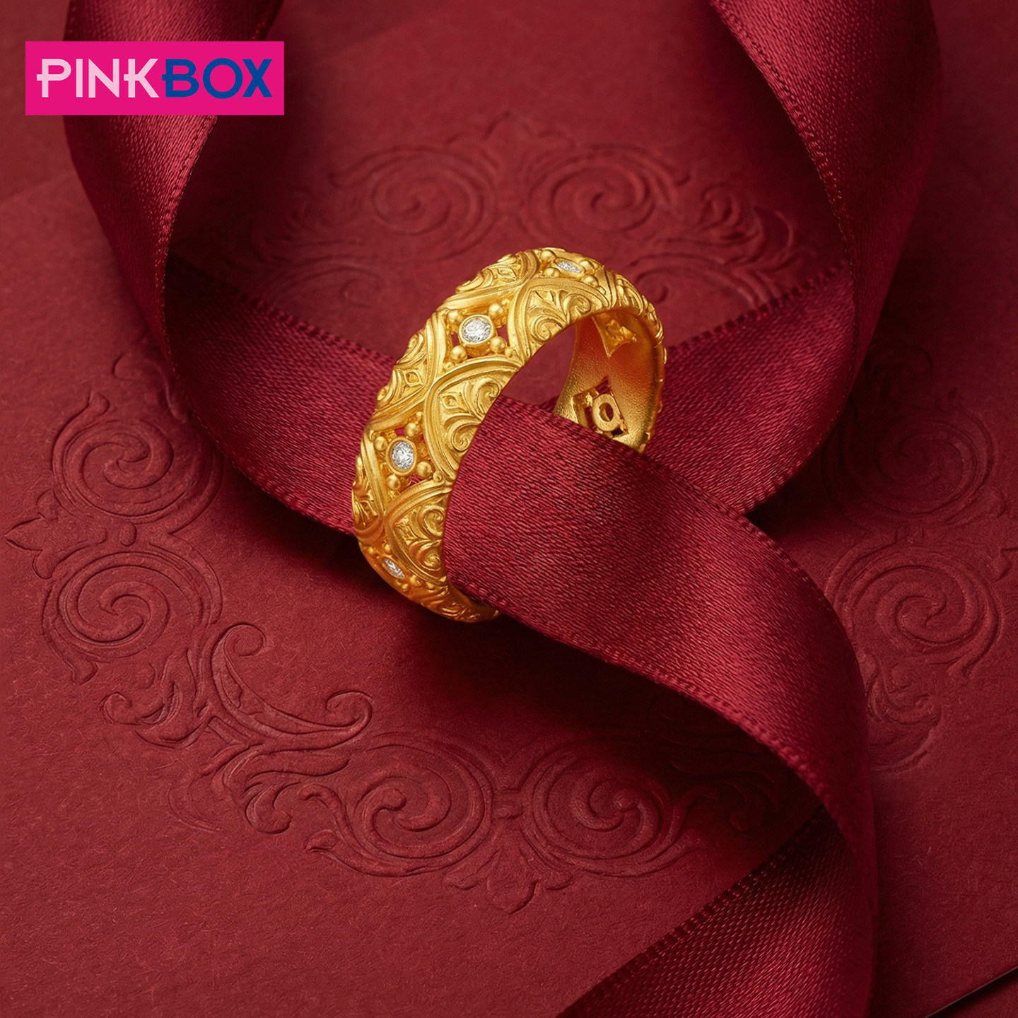 PINKBOX/娉饰珠宝鸢尾花钻石黄金戒指足金镂空雕琢设计新年新品