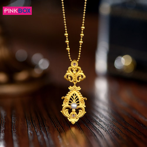 PINKBOX浮雕花窗黄金吊坠