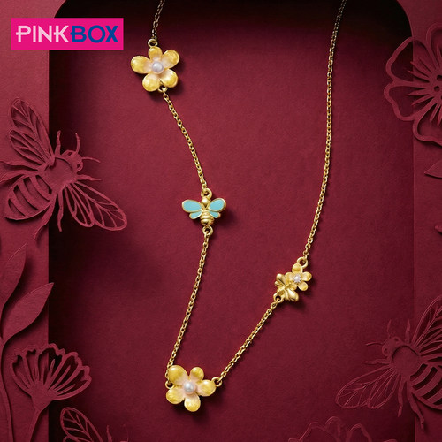 PINKBOX/娉饰珠宝繁花蝶影足金黄金项链花型项链东方中式美学新品