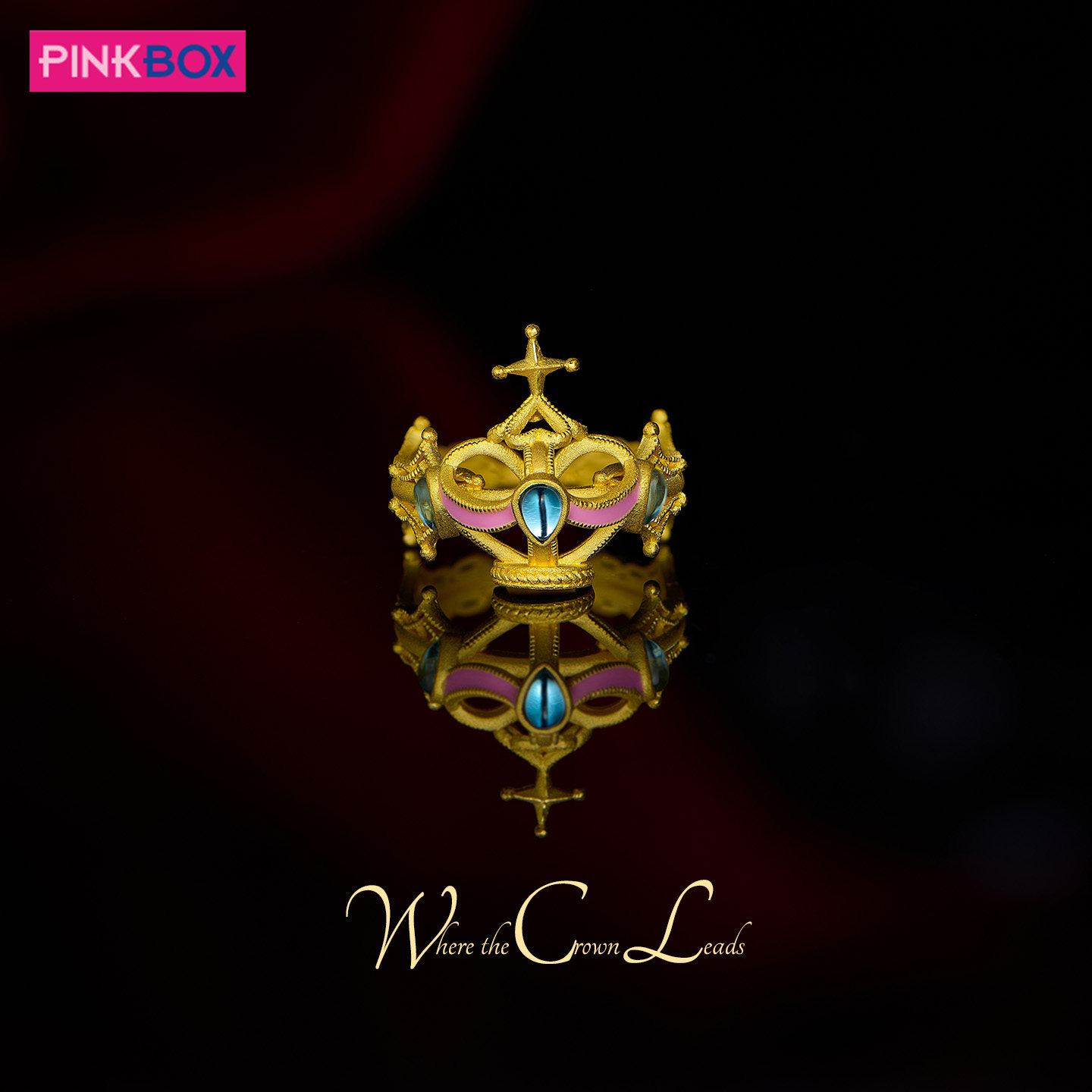 PINKBOX/娉饰珠宝黄金戒指镶嵌托帕石珍珠足金冠之所向系列戒指