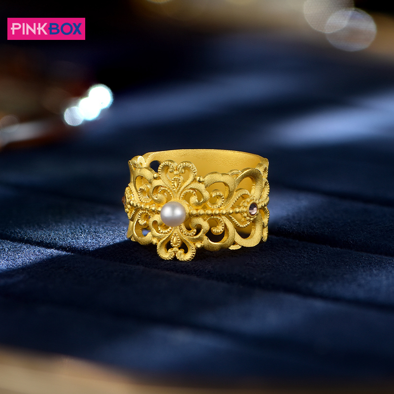 PINKBOX辘珠浮雕黄金戒指