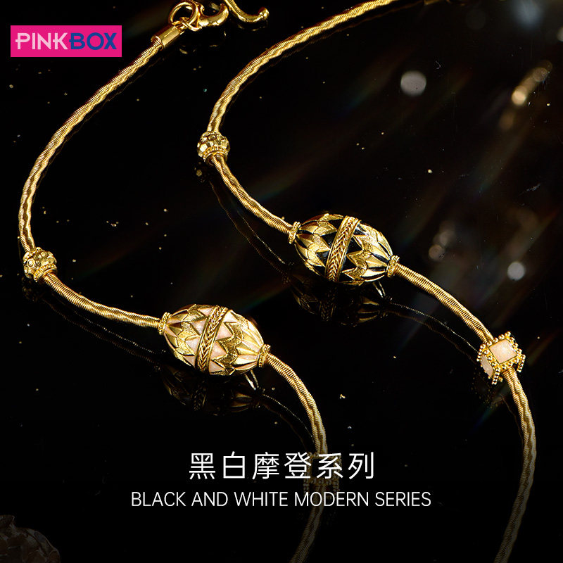 PINKBOX/娉饰珠宝黑白摩登千层手绕金工艺时尚百搭黄金手链高考