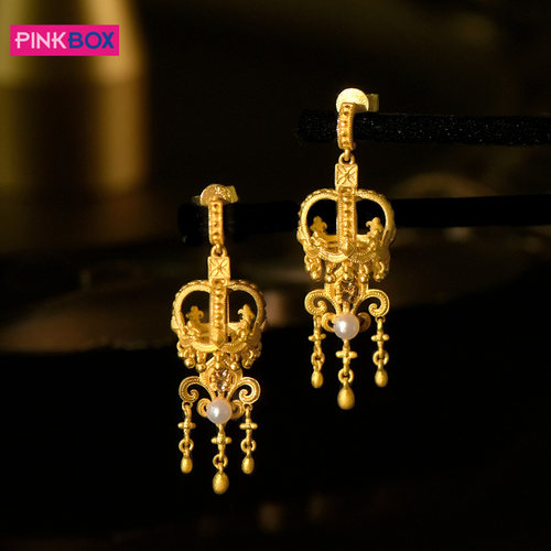 PINKBOX/娉饰珠宝皇冠黄金耳饰女