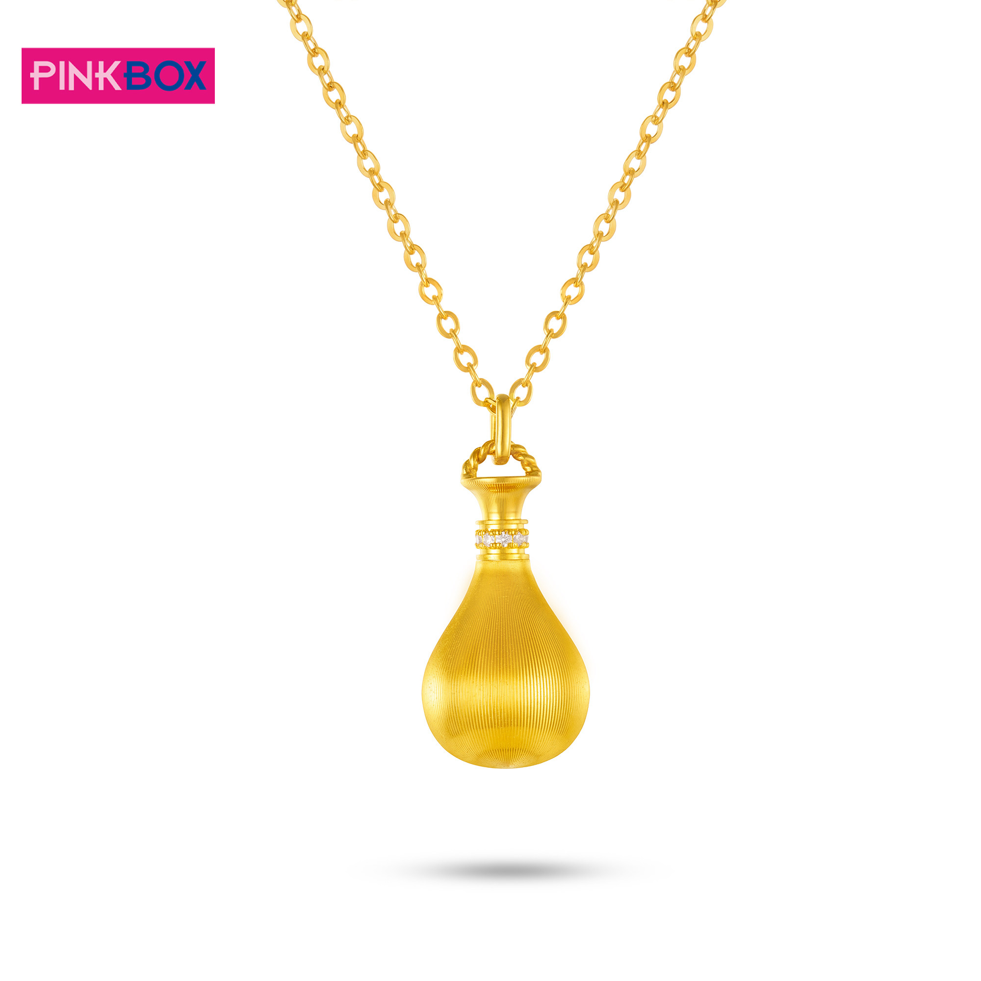 PINKBOX/娉饰珠宝足金招财福袋黄金吊坠拉丝镶钻项链送母亲节新品