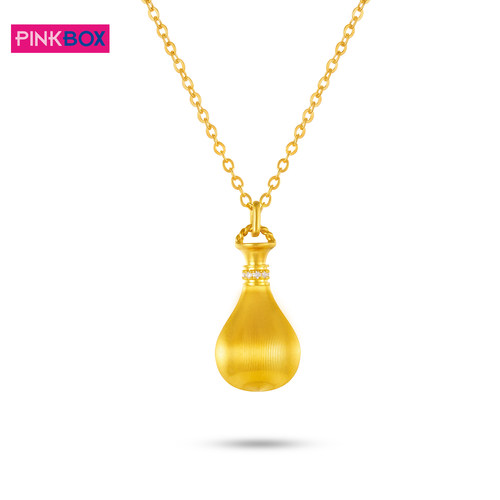 PINKBOX/娉饰珠宝足金招财福袋黄金吊坠拉丝镶钻项链送母亲节新品