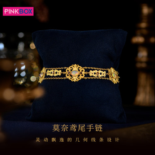 PINKBOX/娉饰珠宝黄金手链镶嵌欧泊足金999手链莫奈鸢尾花手链高