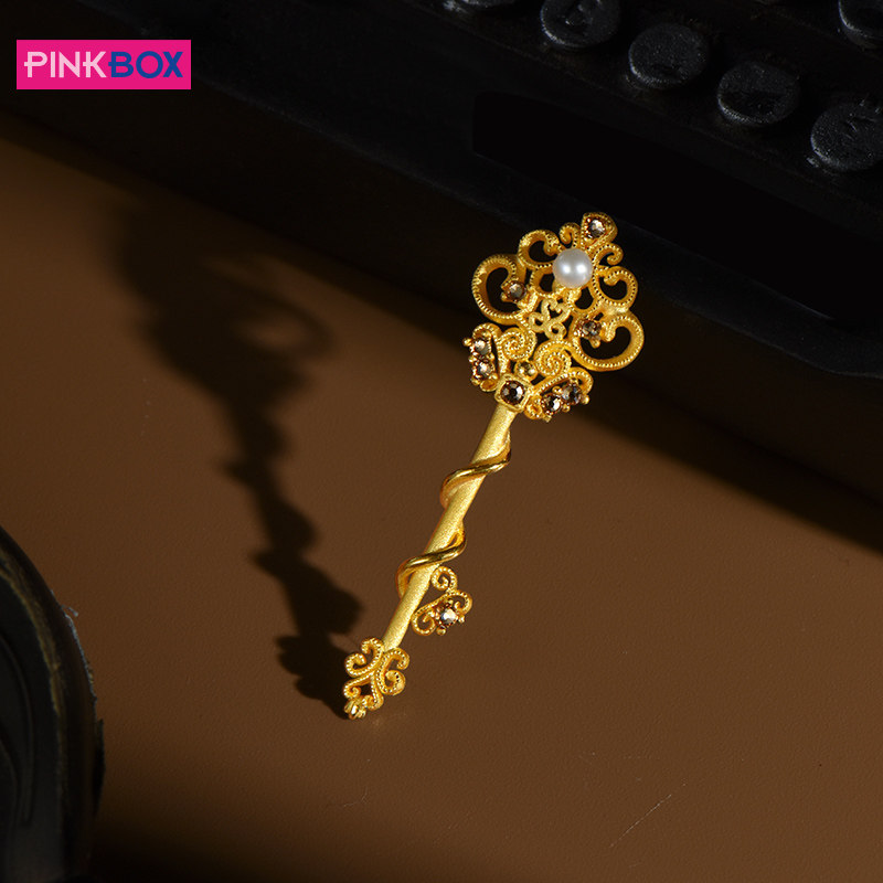 PINKBOX花神权杖黄金吊坠女999足金镶嵌珍珠纯金钥匙挂坠高级感