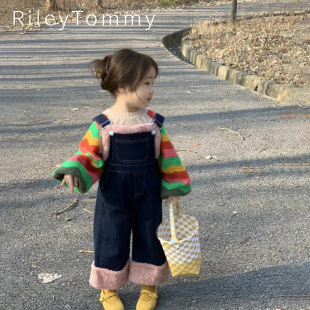英国RileyTommy女童牛仔背带裤春秋加绒冬季儿童宝宝洋气2025新款