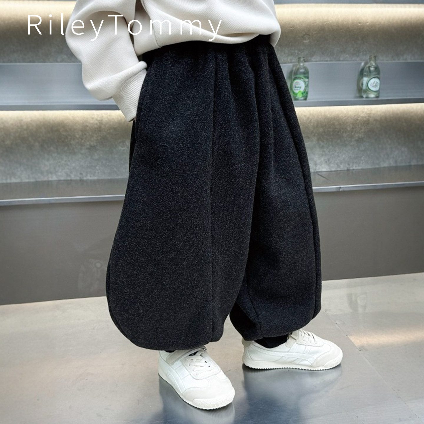 英国RileyTommy男童裤子秋冬装新款儿童运动裤宝宝加绒加厚束脚裤