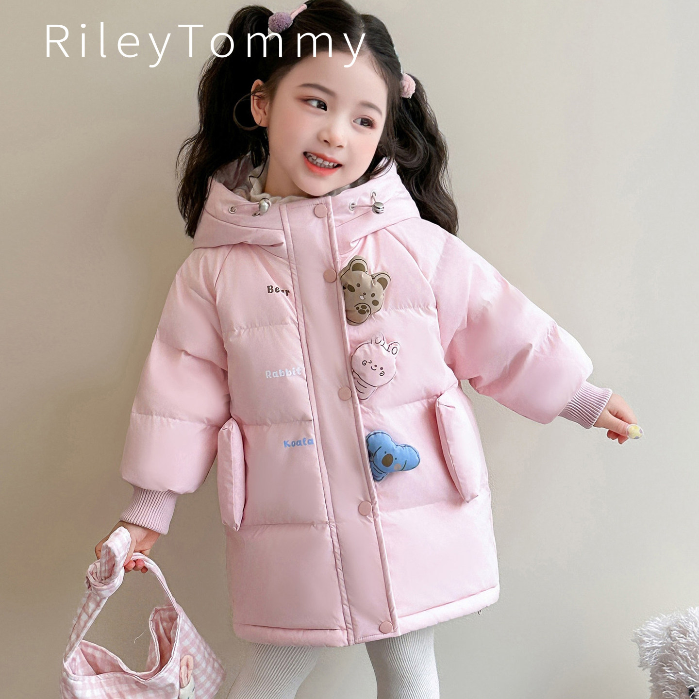 英国RileyTommy女童羽绒服冬装新款儿童两面穿加厚宝宝中长款外套