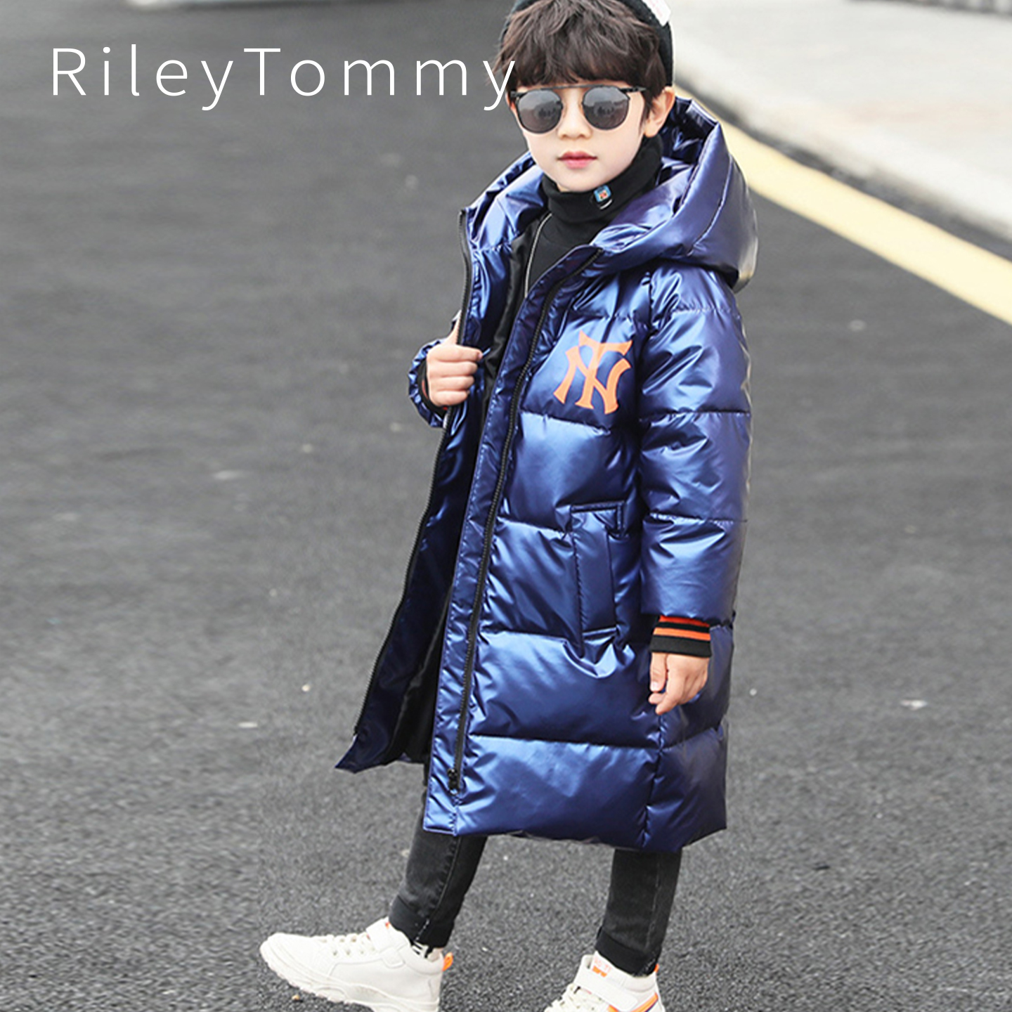 英国Riley Tommy儿童羽绒服中长款冬季加厚2025新款三防亮面免洗