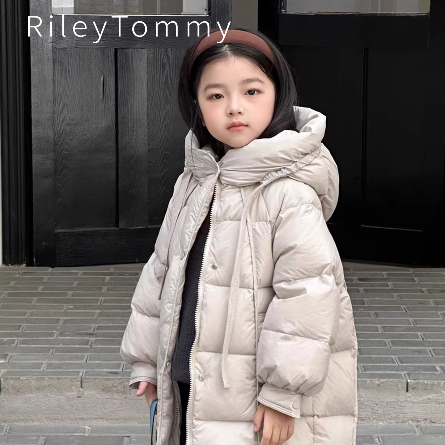 英国Riley Tommy儿童连帽羽绒服加厚保暖白鸭绒连帽中长款外套