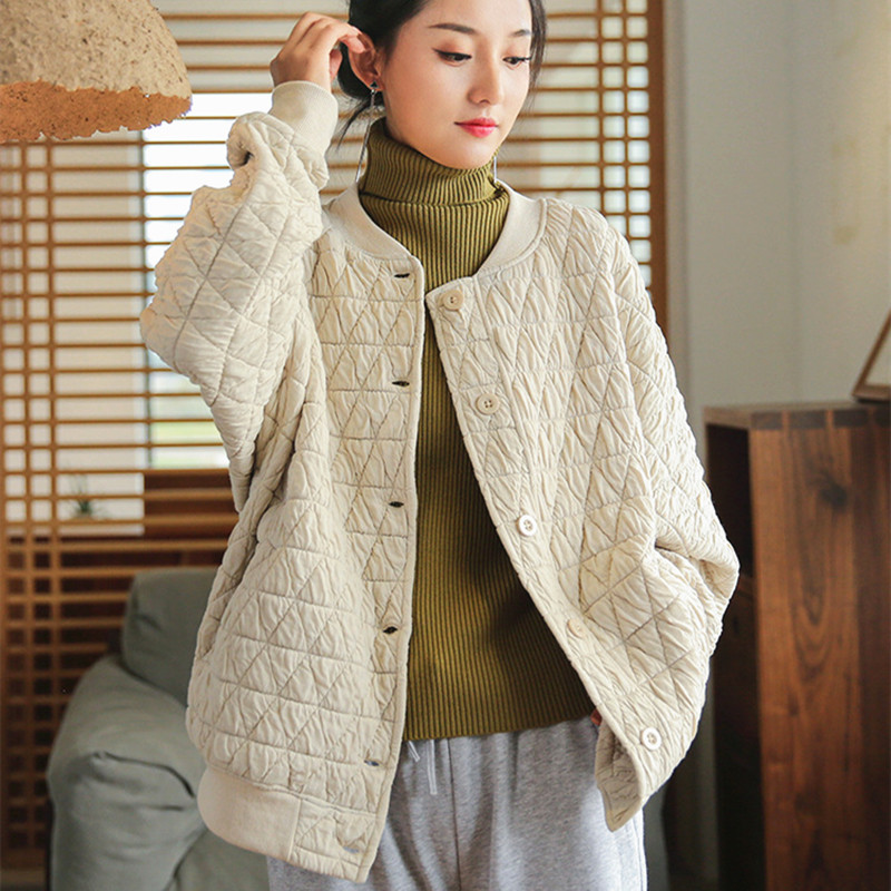 螺纹小立领夹棉棉服外套上衣女冬