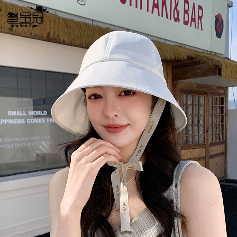 春夏季遮阳帽子女可扎马尾绑带渔夫帽韩版时尚环绕大檐遮脸防晒帽