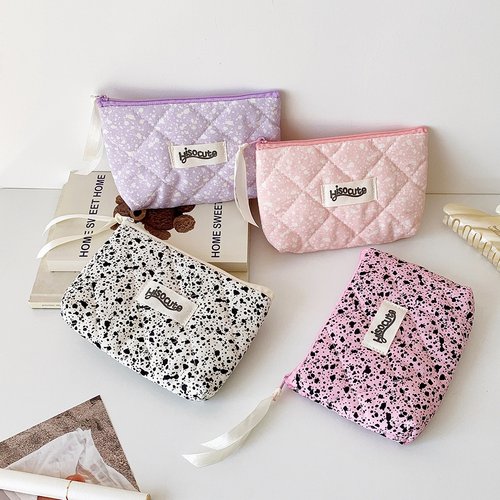 ins韩版泼墨绗缝零钱包少女迷你耳机数据线收纳包学生口红化妆包