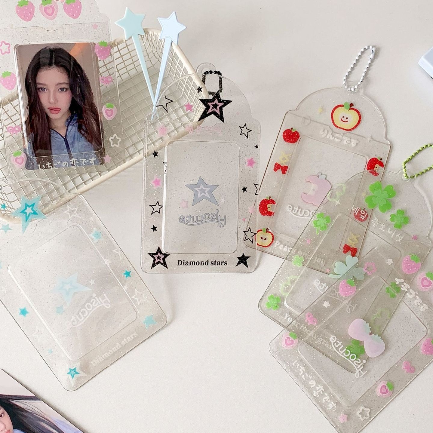 ins原创透明pvc散粉卡套三寸拍立得收纳展示挂件套追星爱豆小卡