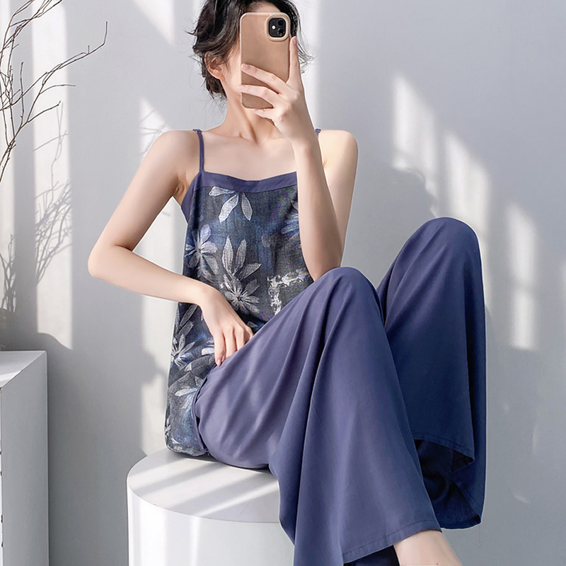 新款绵绸睡衣女士夏人造棉套装