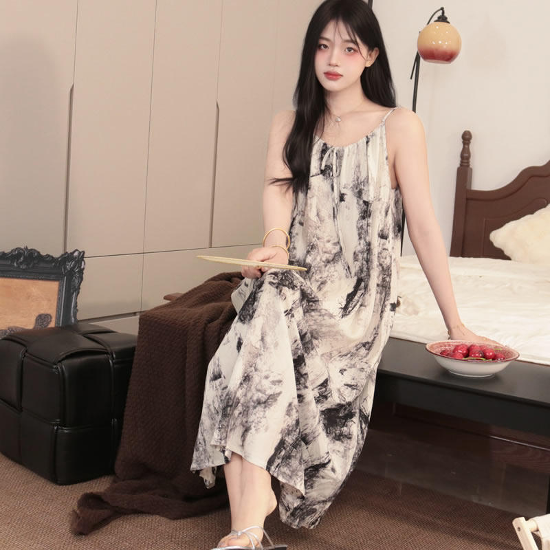 绵绸睡裙女网红爆款夏季棉绸吊带纯欲风人造棉可爱睡衣家居服薄款