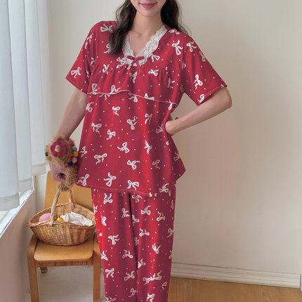 防凸点新款爆款棉绸睡衣女夏季薄款绵绸短袖两件套夏人造棉家居服