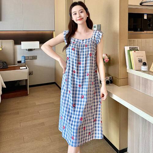 2025绵绸睡裙女夏款无袖甜美连衣裙夏网红风宽松大码人造棉家居服