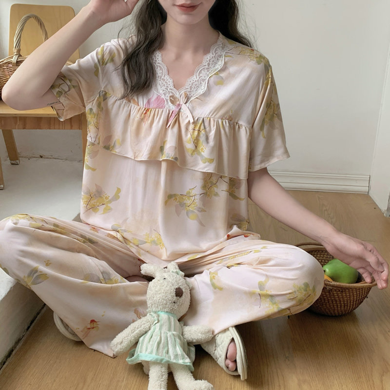 棉绸睡衣女款夏天2026年新款夏季绵绸短袖夏款女士家居服两件套装
