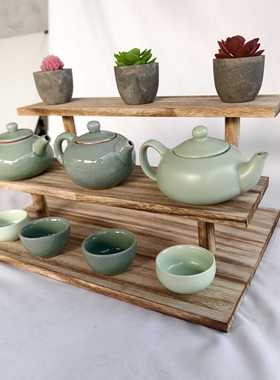 实木中式茶杯展示架博古架置物架茶具茶壶收纳架桌面阶梯展示架