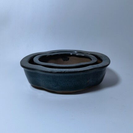 宜钧釉无法复制的老均陶80年代独特花瓣一套二只微型盆菖蒲小盆景