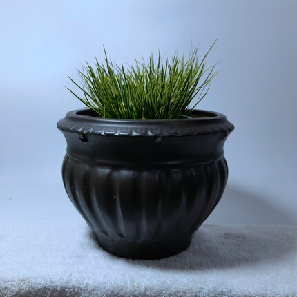 八九十年代出口老库存宜兴陶瓷复古黑釉瓜棱花器仿古瓷器古玩收藏