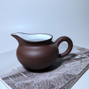 宜兴紫砂公道杯92年紫砂一厂早期150cc紫泥内白釉奶杯滤茶分茶器