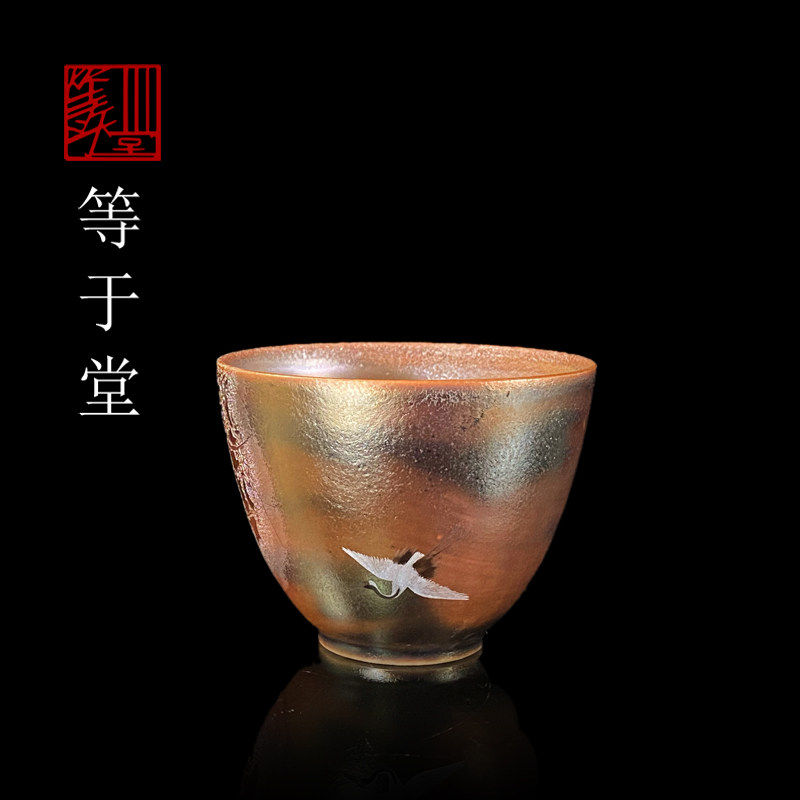 景德镇等于堂手绘云中鹤手工柴烧杯子手拉胚个人杯精品主人杯