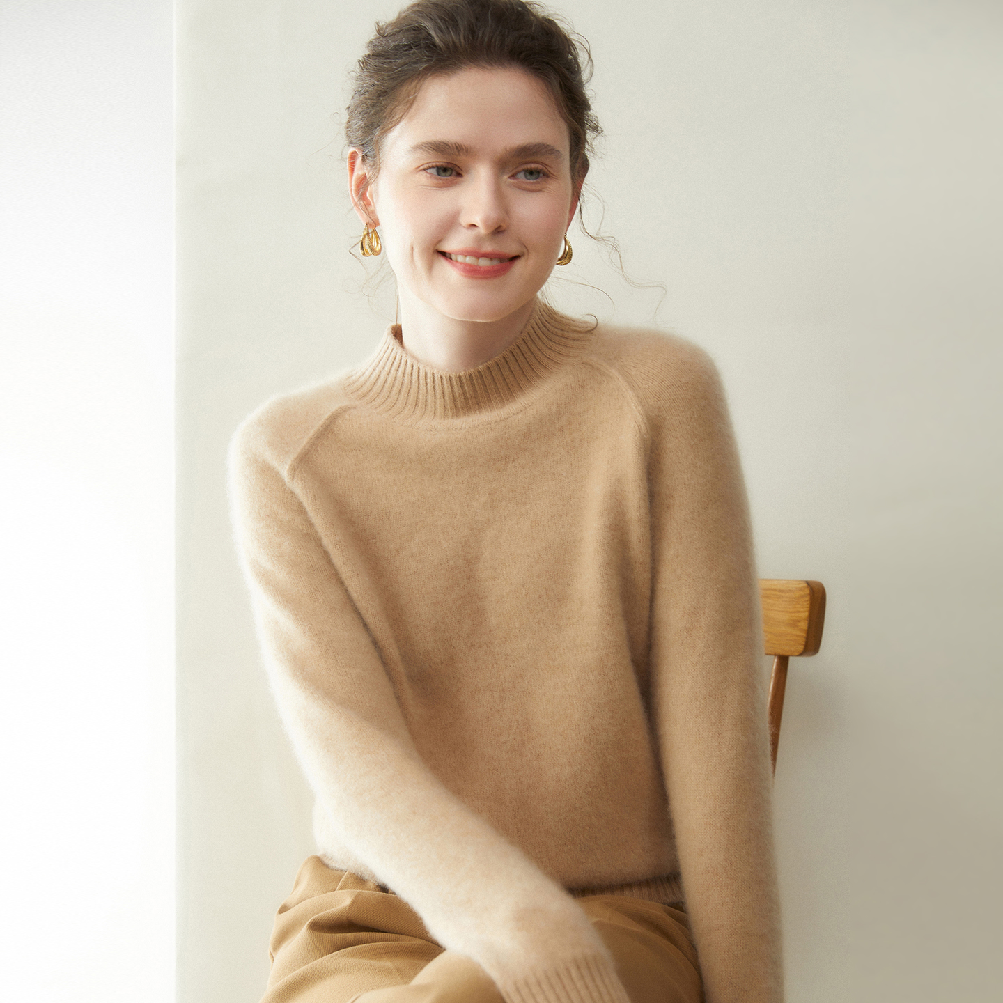 双股半高领羊绒衫女毛衣针织衫