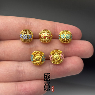古法24K工艺黄金色复古镂空钱币招财隔珠顶珠腰珠项链手串配饰
