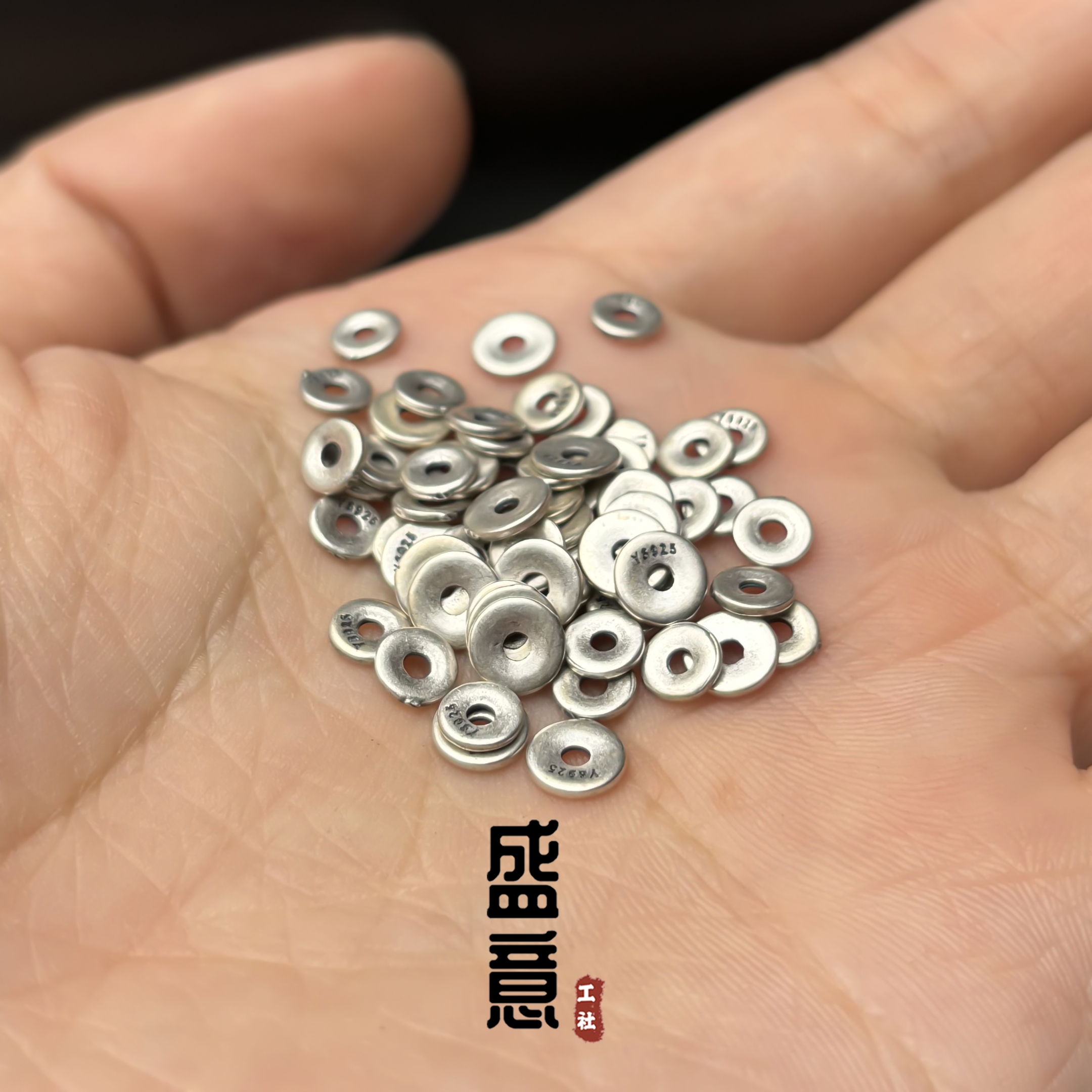 超薄S925古法纯银小隔片星月凤眼百香籽金刚老型藏式文玩手串配饰