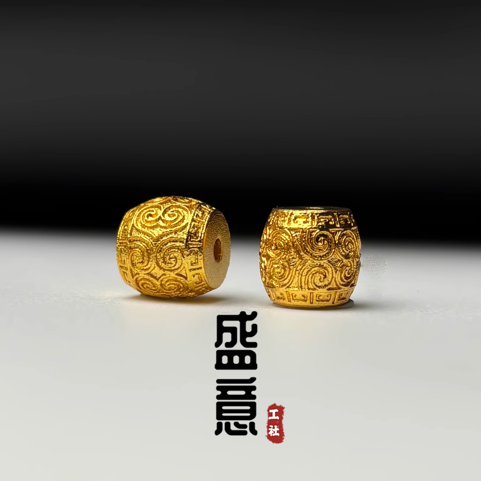 古法24K工艺黄金色925回纹直切老型桶珠锁骨项链佛珠手串配饰