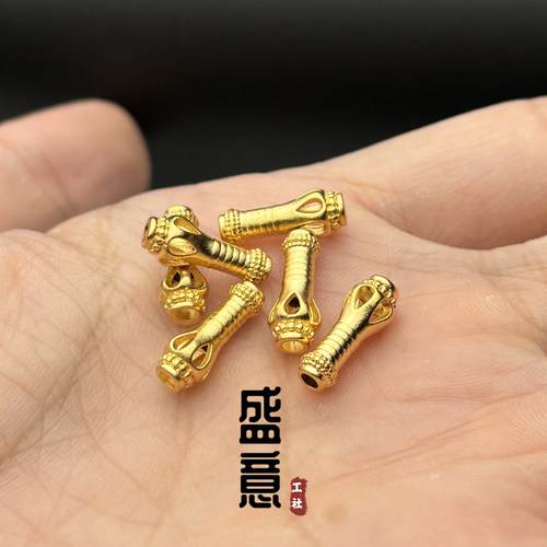 古法24K工艺黄金色925海螺法罗弟子珠隔珠尾缀吊坠佛珠手串配饰