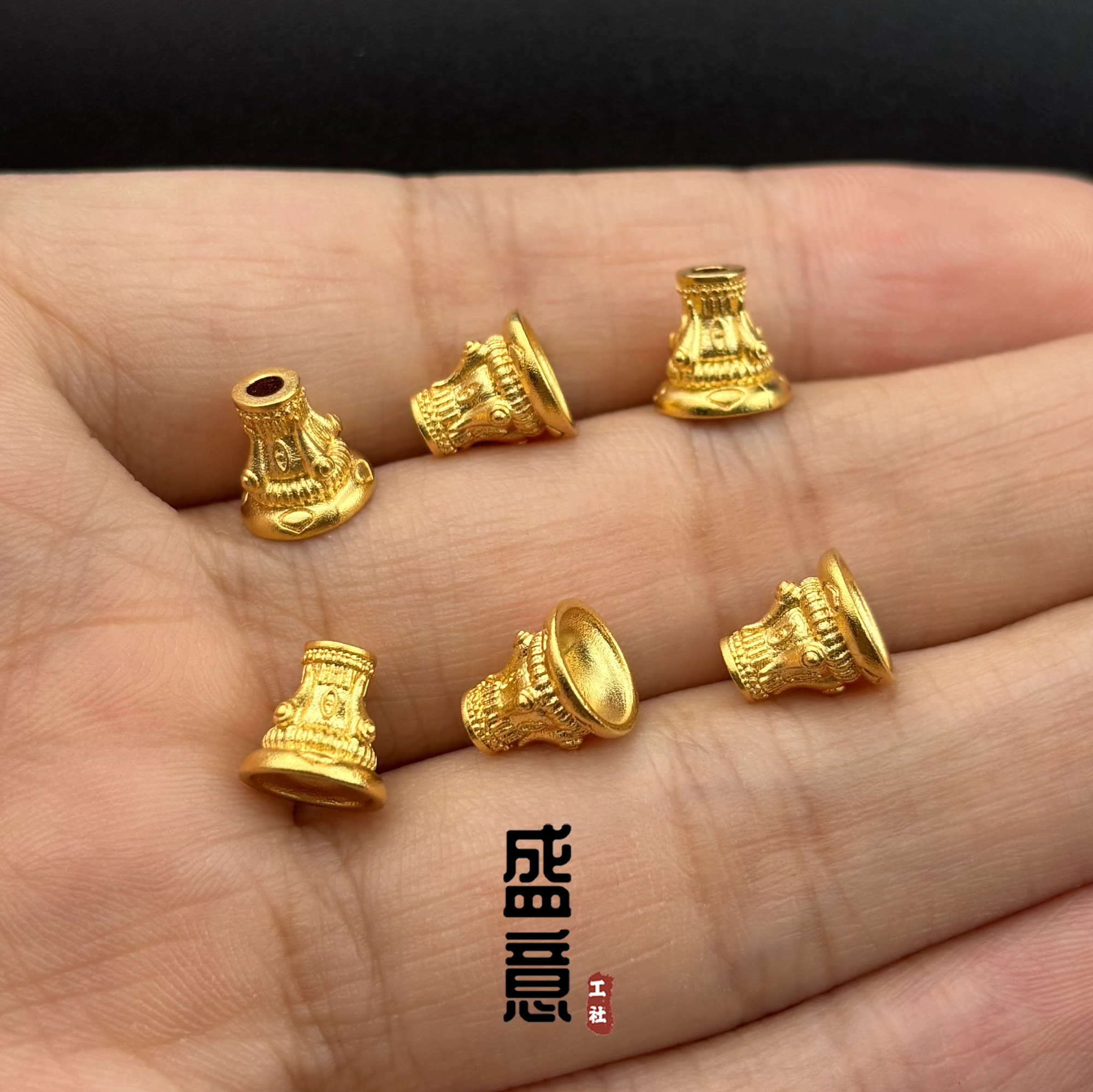 古法24K工艺黄金色三通塔头塔帽文玩手串手持108星月念珠diy配饰
