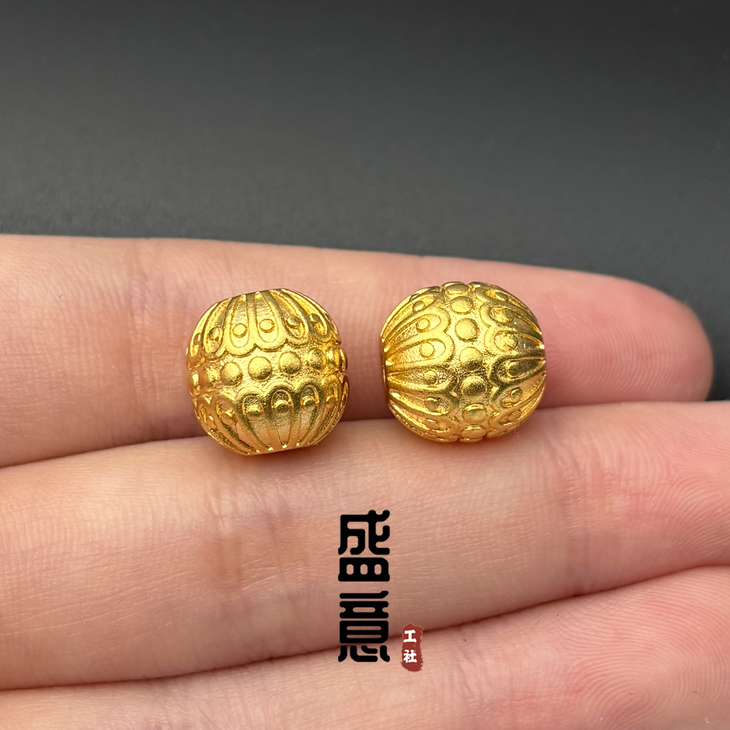 古法24K工艺黄金色桑格花圆波点桶珠隔珠配珠文玩手串佛珠配饰