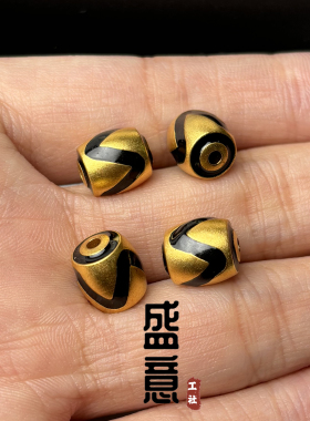 古法24K工艺黄金色925虎牙天珠珐琅彩桶珠顶珠锁骨链文玩手串配饰