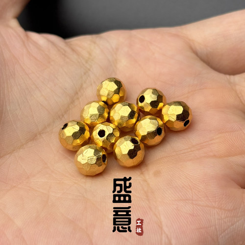古法24K工艺黄金色镶钻无相珠背云线束隔珠吊坠108文玩手串配饰