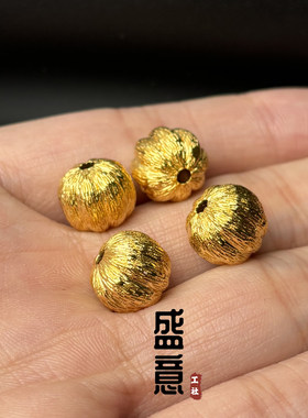 古法24K工艺黄金色925南瓜老型顶珠腰珠隔珠锁骨项链佛珠手串配饰