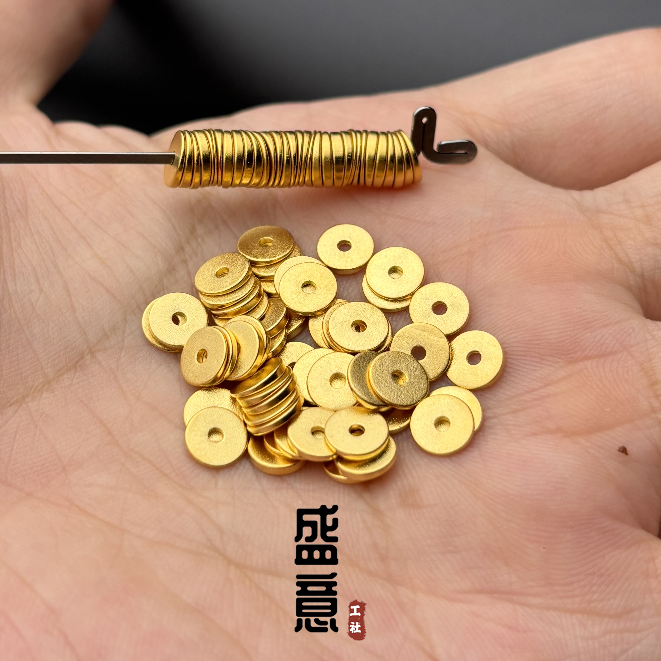 古法24K工艺黄金色925斜切大肠车轮隔片保色文玩手串配珠垫片