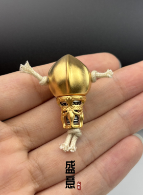 古法24K工艺黄金色核桃款分体三通配件佛头佛塔文玩手串diy配饰