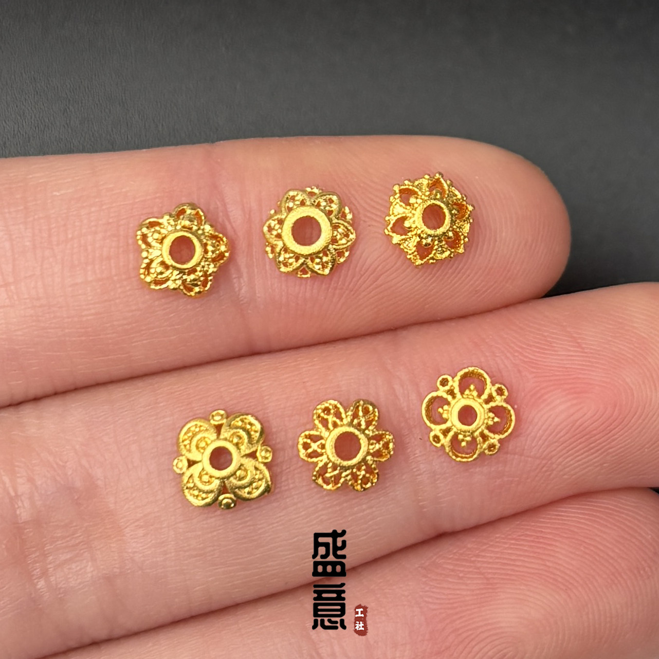 古法24K工艺黄金色花托镂空五瓣花隔片垫片文玩手串手链diy配饰
