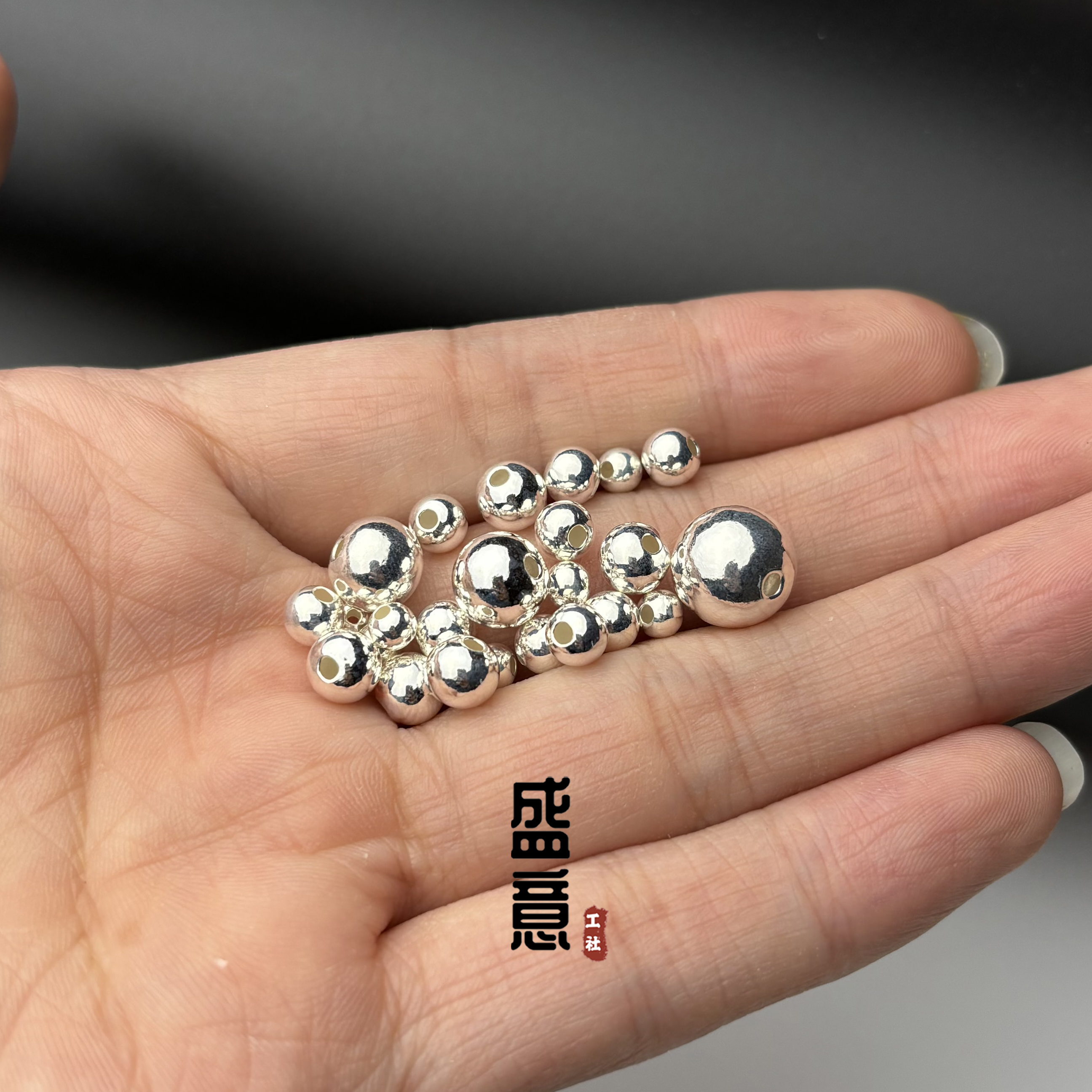 足银999新款亮面圆珠配珠隔珠文玩diy佛珠手串顶腰珠配件