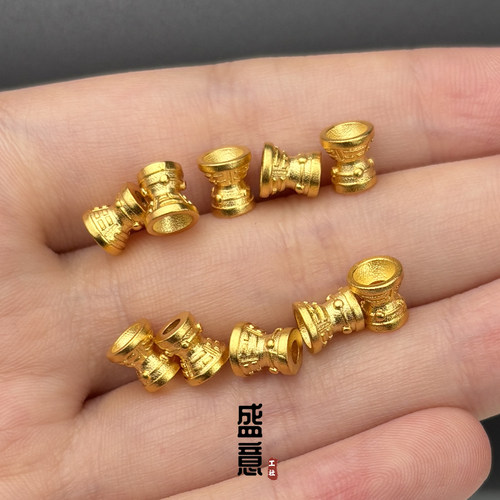 古法24K工艺黄金色八卦鼓珠隔珠塔头文玩手串手持108念珠diy配饰